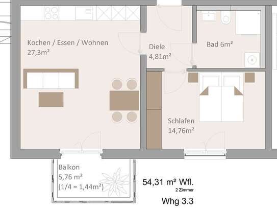 **Wohnberechtigungsschein Stufe 2 erforderlich** 2-Zimmer Neubauwohnung