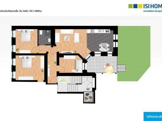 3- Raum mit EBK, Balkon, Gartenanteil & Stellplatz - WE01a