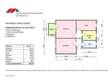 3-Raum-Wohnung in Löbejün zu vermieten im 2. Geschoss