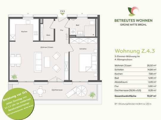 BETREUTES WOHNEN: Sonnige 2-Zimmer-Dachgeschosswohnung