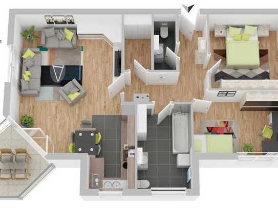 Lichtdurchflutete 3 Zimmer-Wohnung mit Balkon und Garten