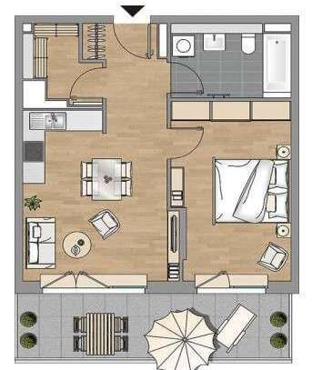 Stilvolle 2-Raum-Penthouse-Wohnung mit Balkon und EBK in Stuttgart Milaneo