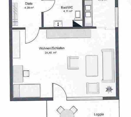 Stilvolle, modernisierte 1-Raum-Wohnung mit gehobener Innenausstattung mit EBK in Tamm