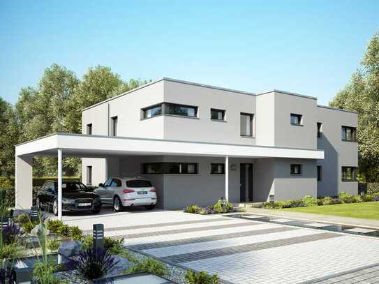 CELEBRATION 282 V3 – Zweifamilienhaus im Bauhaus-Stil mit Design-Doppelcarport