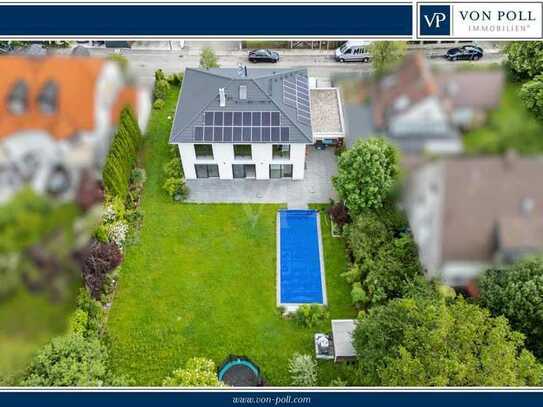 Zeitloses Design: Modernes Einfamilienhaus mit Salzwasser-Pool zur Miete