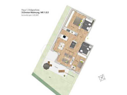 3-Zi-Erdgeschosswohnung mit Terrasse und Garten - WE102
