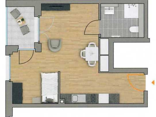 Neubau-1-Raum-Wohnung mit gehobener Innenausstattung mit Einbauküche in Asperg