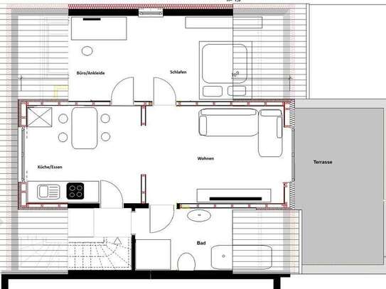 Erstbezug! Helle 2,5-Zimmer-Wohnung mit EBK, Dachterrasse