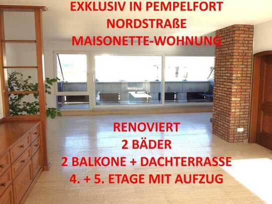 PEMPELFORT EXKLUSIV MAISONETTE-TERRASSENWHG.+ 2 BALKONE KAMIN 2 BÄDER+G-WC RENOVIERT 4.+5. OG/AUFZUG