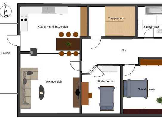 Vermietete Dachgeschosswohnung mit Balkon, großem Garten und Stellplatz