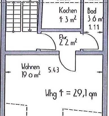 1-Zimmer-Wohnung, teilmöbliert, in Rheinnähe auf Zeit (ca. 1,5 Jahre)