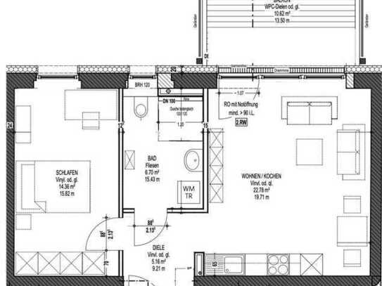 Moderne Zwei-Raum Wohnung mit großem Balkon.