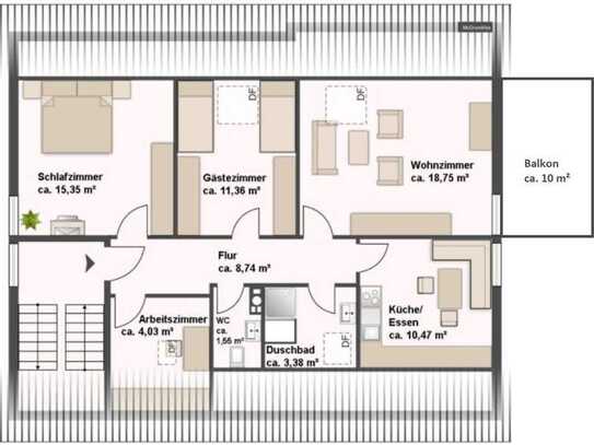 Helle Dachgeschosswohnung in zentraler Lage in Ulm-Lehr