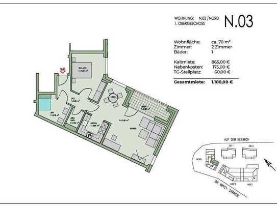 Wohnung N.03: Moderne 2-Zimmer-Wohnung mit Loggia im barrierefreien Neubau Kleverhof!