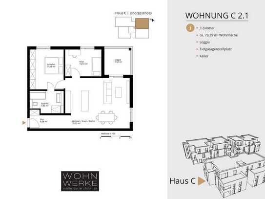 Whg C 2.1. - 3 Zimmer - Obergeschoss mit Ost-Loggia