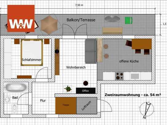 2-Raum-Wohnung mit Balkon und Gartennutzung - Heizung mit erneuerbarer Energie