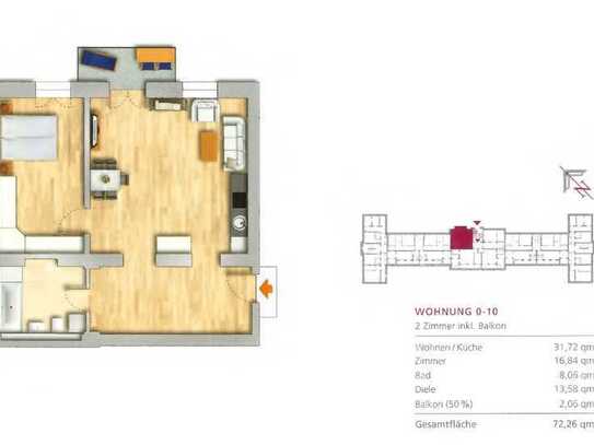 Geschmackvolle, sanierte 2-Raum-Hochparterre-Wohnung mit geh. Innenausstattung mit Balkon und EBK