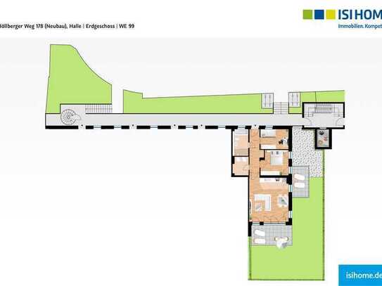 Gartenanteil und Blick auf die Saale - 3-Zimmer-Neubauwohnung - WE98