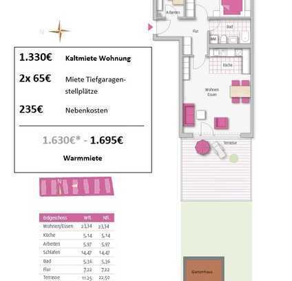 Neuwertige 2,5-Raum-Wohnung mit 2x TG und sehr großer Terrasse