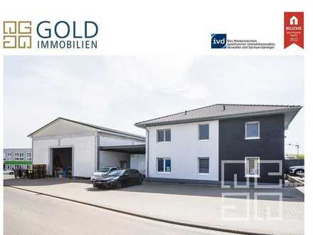 GOLD IMMOBILIEN: Halle nebst sehr hochwertigem Wohngebäude im Gewerbegebiet