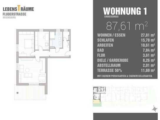 Attraktive 3-Zimmerwohnung, lichtdurchflutet und mit Terrasse und Gartenanteil