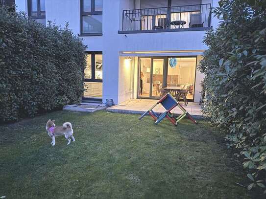 Enjoy the fenced garden at the modern apartment