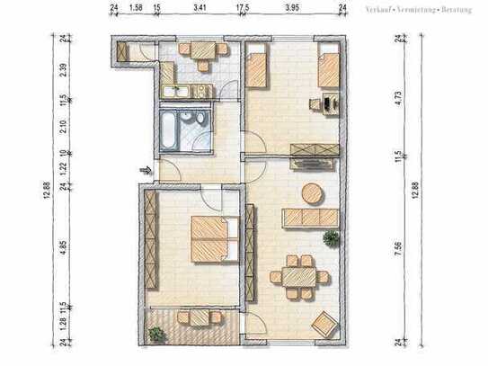 Gut geschnitten EG-Wohnung mit Süd-West-Balkon