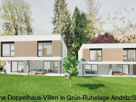 Moderne Doppelhaus-Villa mit Terrassen, Eigengarten und überdachtem Stellplatz in Grün-Ruhe-Lage - Graz-St.Veit