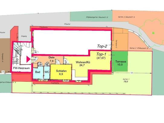 Provisionsfreie 2-Zimmer Gartenwohnung mit Garagen-Stellplatz im Zentrum von Weiz