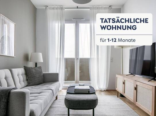 Traumblick über Wien, 27. Stock Q-Tower mit Gym, Interspar & Lounges, 2 Zimmer + Balkon, U-Bahn (VIE280)