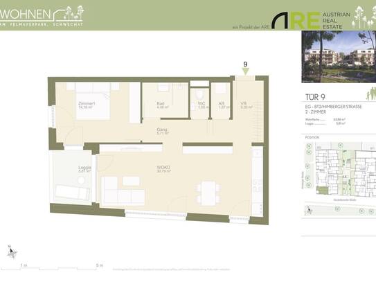 Südwestlich ausgerichtete & geräumige 2-Zimmerwohnung mit Loggia im EG ab 01.12.2024