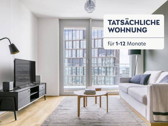 Traumblick über Wien, Belview Tower mit Gym, Wellness & Lounge, 2 Zimmer + Balkon, 14. Stock, U-Bahn (VIE23)