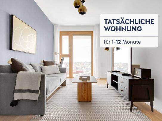 Traumblick über Wien, Belview Tower mit Gym, Wellness & Lounge, 2 Zimmer + Balkon, 16. Stock, U-Bahn(VIE199)