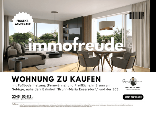 Zum Verkauf steht eine 4-Zimmer-Balkon/Terrassen-Wohnung mit ca. 100,50 m² Freifläche in Brunn am Gebirge, nahe dem Bah…