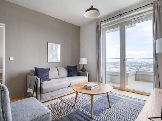 Große 3 Zi Wohnung mit Freifläche, dazu schöner Ausblick über Wien mit Gym, Wellness, U3 Gasometer