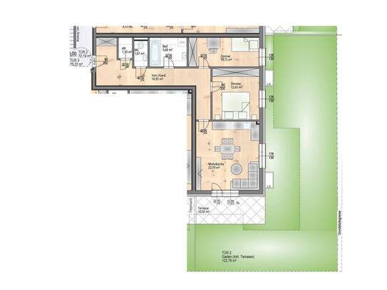 Traumwohnung mit 122 m2 Eigengarten und Terrasse - 3 Zimmer - schlüsselfertig - barrierefrei - provisionsfrei