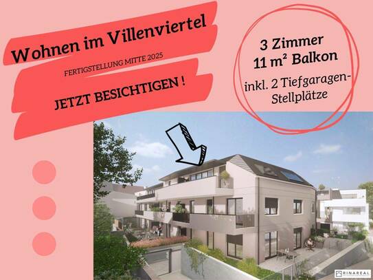 PROVISIONSFREI | Wohnen im Villenviertel | 3 Zimmer Wohnung mit Balkon (DG) inkl. zwei Tiefgaragenstellplätze | Hügelga…