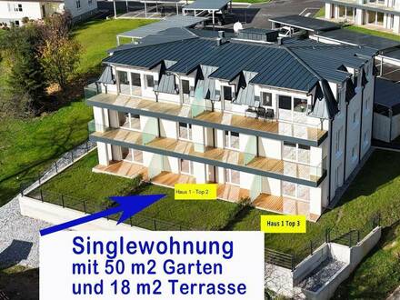 Erstbezug Singlewohnung mit 50m2 Garten, 18m2 Terasse