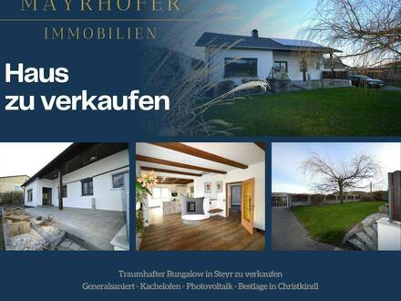 Traumhafter Bungalow in Steyr: 160m² Wohnfläche, generalsaniert, mit Garten, Terrassen, Garagen und Kachelofen