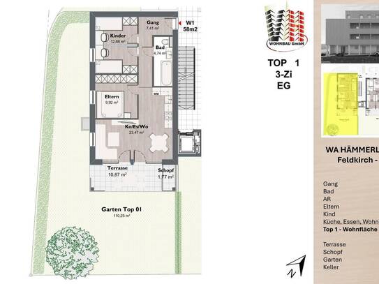 NEUBAU-W01: 3-Zimmer Gartenwohnung in Gisingen