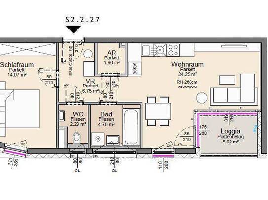 Durchdachter Grundriss: 2-Zimmer-Wohnung mit Loggia