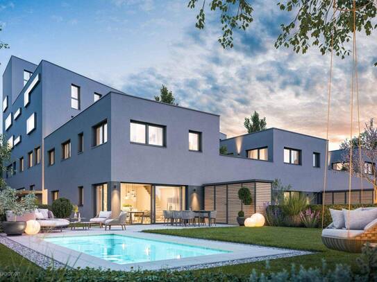 Neubau, bezugsbereit: Exklusive Familienwohnung mit Garten & Pool