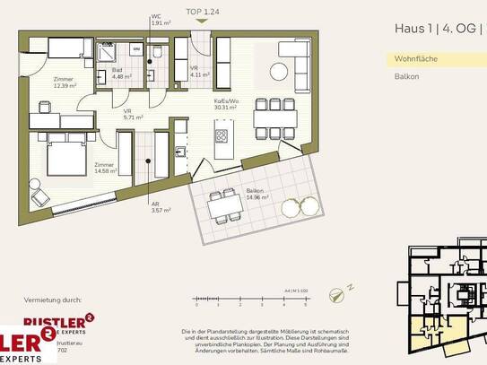 Perfekter Mix aus Stadt und Natur im Projekt SchlossparkGeräumige 3-Zimmerwohnung mit Balkon