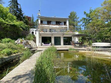 NEUER PREIS! Tolles Einfamilienhaus mit 2 Wohneinheiten, Schwimmbiotop und schönem Blick zur Burg Liechtenstein!