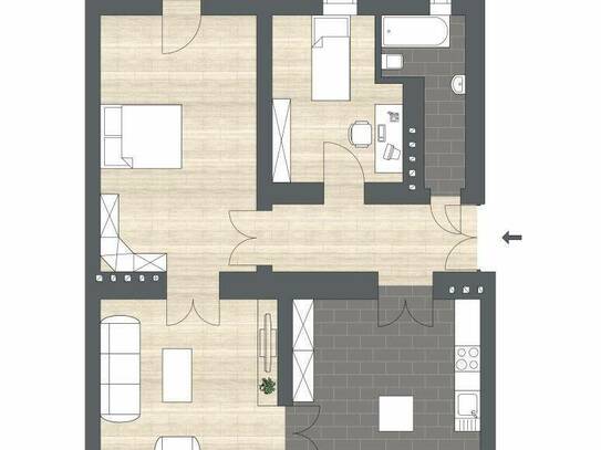 Modernisierter Altbau mit Wohn-Ess-Küche, 3 Zimmer und nähe Lendplatz -> Top 1