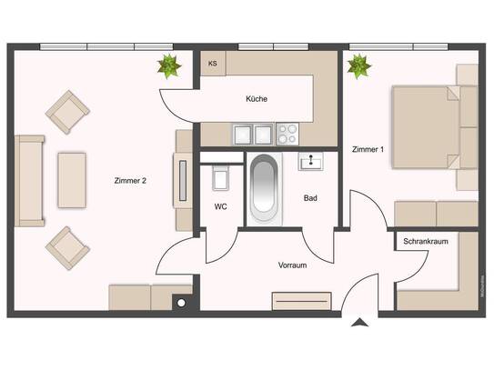 2-Zimmer-Wohnung mit extra Küchenbereich im 3. Liftstock