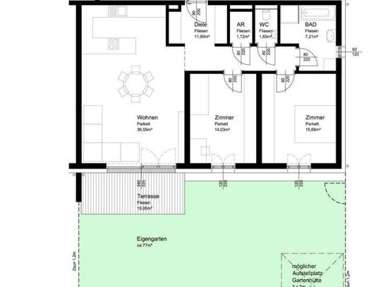 Lichtengg / Wels: 3 Zimmer Familienwohnung mit Garten und Carport Stellplatz