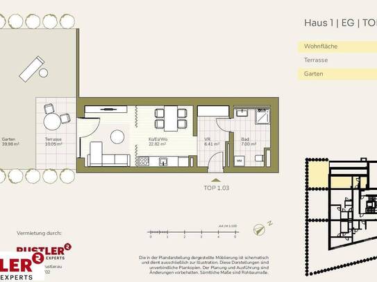 Genießen Sie das Grüne im Projekt Schlosspark | 1-Zimmerwohnung mit Terrasse und Garten