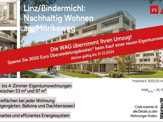 Toplage am Bindermichl: grün, sicher, ruhig... - beste Infrastruktur + 26 m² XL-Südbalkon + PV-Anlage, Erdwärmepumpe, S…