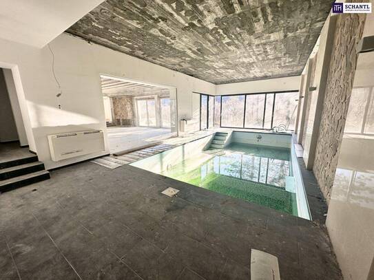 Exklusives Grundstück mit Traumhaus Rohdiamant ++ Indoor-Pool ++ Atemberaubender Wienerwaldblick ++ Großzügige Terrasse…